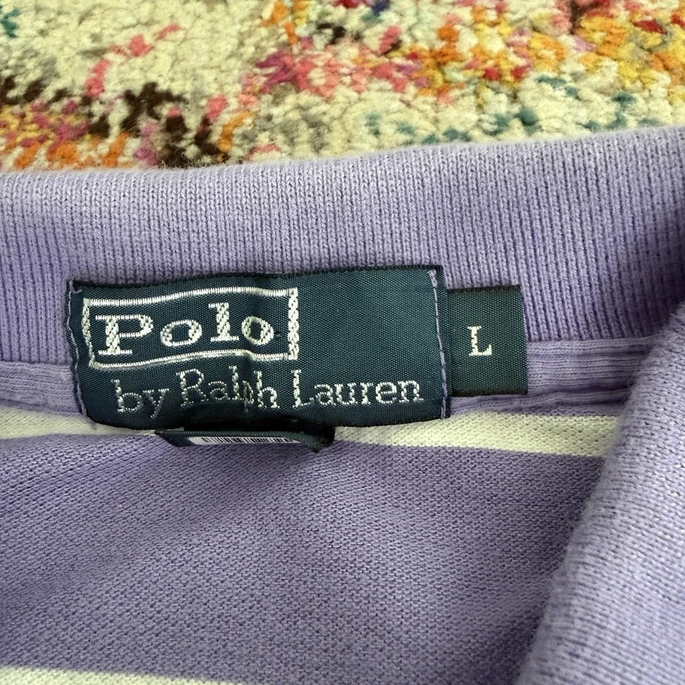 Vintage Y2K Polo Ralph Lauren Striped Polo Shirt Large Purple White Green Pony